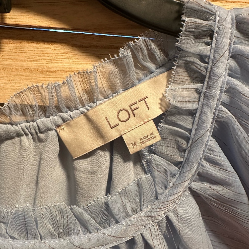 LOFT Light Blue Ruffle Top - Picture 2 of 6